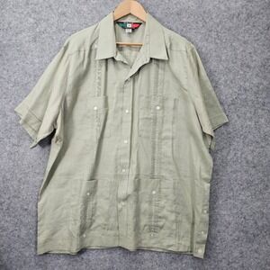 Vintage Guayabera Shirt Men Big 2X Green Sage Linen Cuban Wedding D ACCORD 27x31